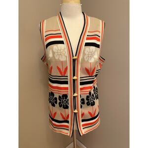 Vintage 70’s Funky Vest Orange/Tan/Black/White Floral Stripe Sz M/L